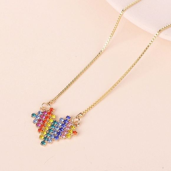 Rainbow Rhinestone Heart Necklace and Earring Set - Picture 6 of 8